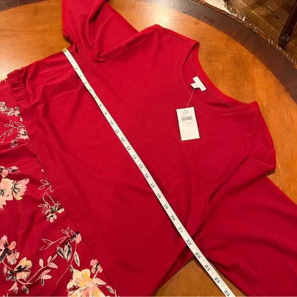 NEW $109 J.Jill Sepia Blossoms Knee-Length A-Line Dress Red Floral 2X 3/4 Sleeve - Picture 13 of 16